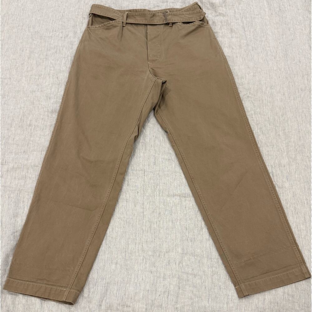 COMOLI Belted Chino Pants Size 1 Khaki Cotton Twill Made in Japan No. 15S-03004